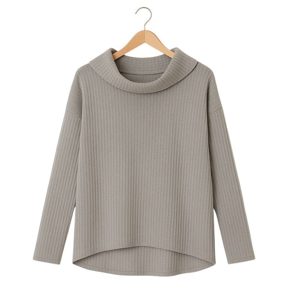LUCKY BRAND Gray Waffle Knit Cowl Neck Sweater - Size Medium